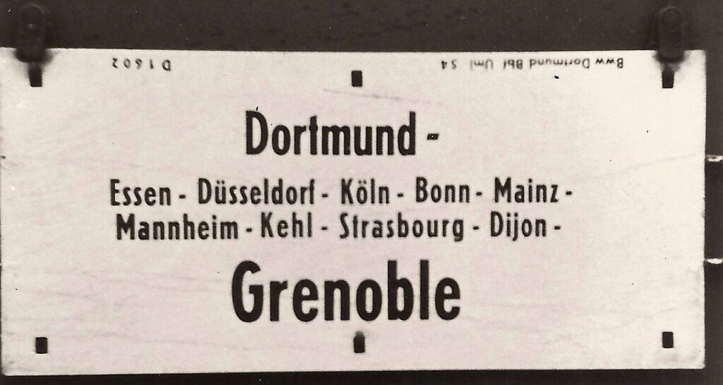 La plaque du train DB de Dortmund JO de 1968 Février 1968 Photo William LACHENAL